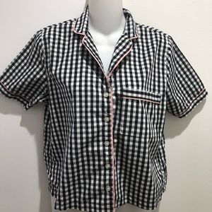 F21 Checkered B&W Blouse with Light pink trimming